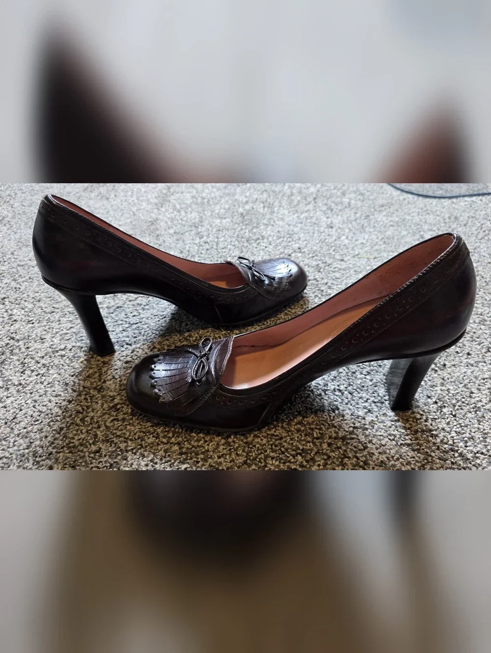 VTG Nine West Oksana Brown Leather Kiltie Brogue Pumps Heeled Loafers Size 8.5 - Picture 6 of 10